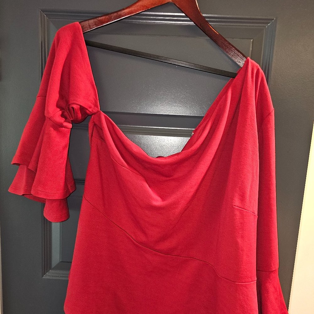 Eloquii Rust One Shoulder Peplum Top